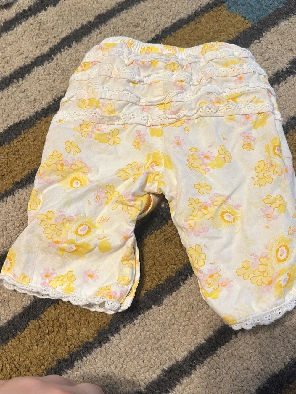 Baby Gap White Floral Print Cotton Pants - Yellow Accent